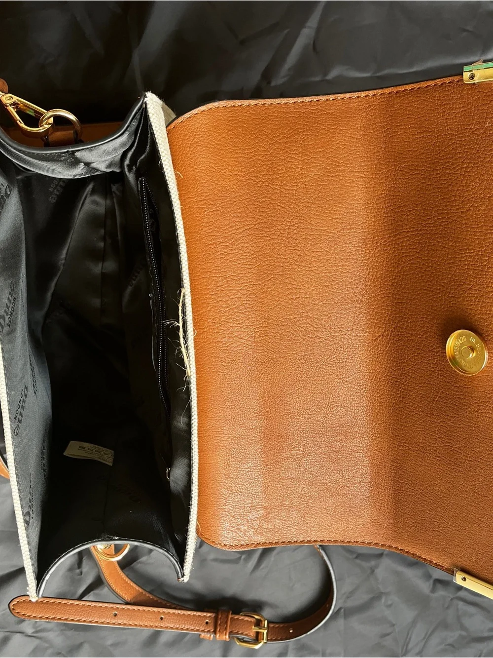 Dune London Canvas Brown Leather Top Handle Satchel Crossbody Bag
